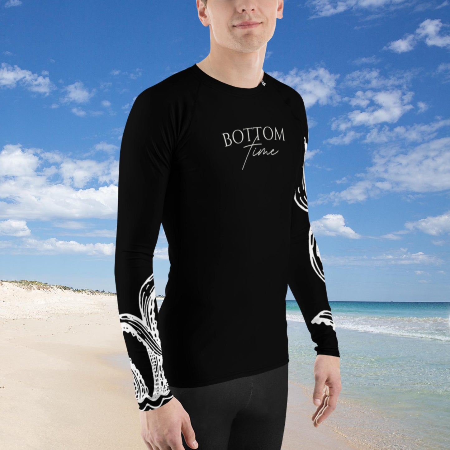 Bottom Time™ Eco-Friendly Men's Rash Guard, Octopus, Black and White