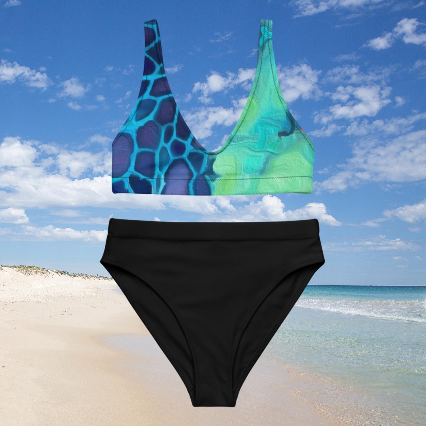 Bottom Time™ Eco-Friendly Recycled High-Waisted Bikini, Two-Piece Swimsuit, Sea Turtle