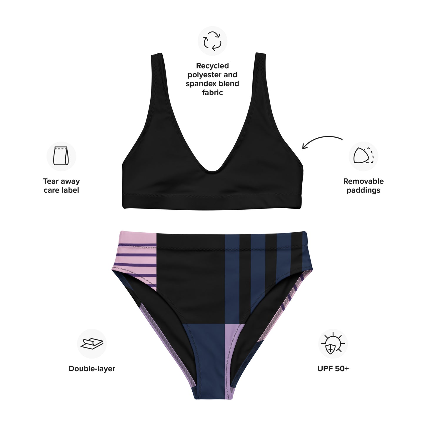 Bottom Time™ Eco-Friendly Recycled High-Waisted Bikini, Two-Piece Swimsuit, purple Guppies