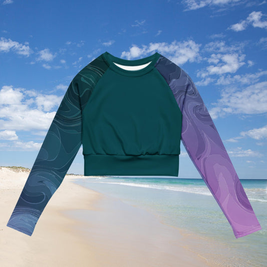 Bottom Time™ Eco-Friendly Long-Sleeve Crop Top, Rash Guard, Waves, Sets