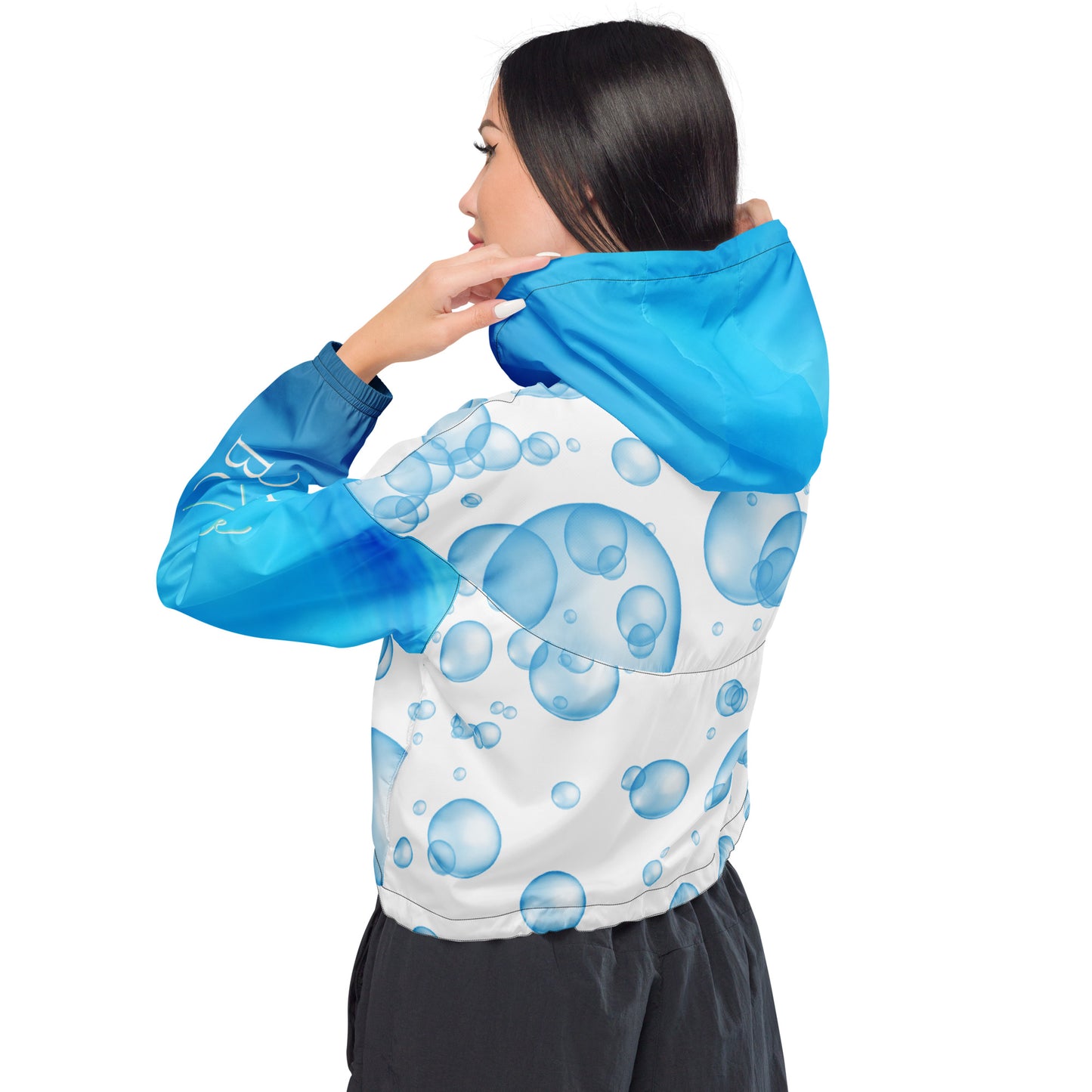 Women’s Crop scuba diving windbreaker Jacket, Bubbles, Blue