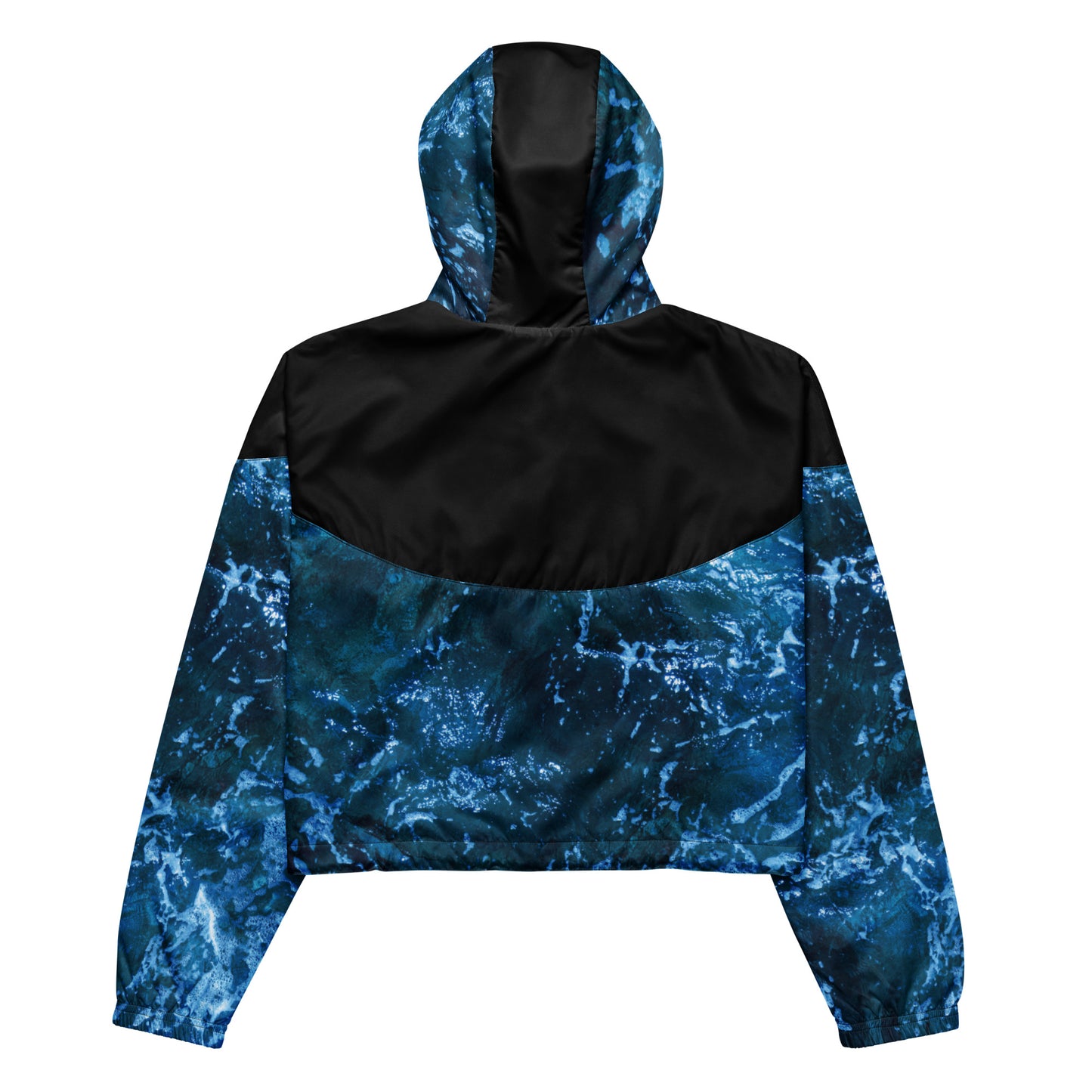 Women’s cropped windbreaker jacket, black and white, waves, ocean themed