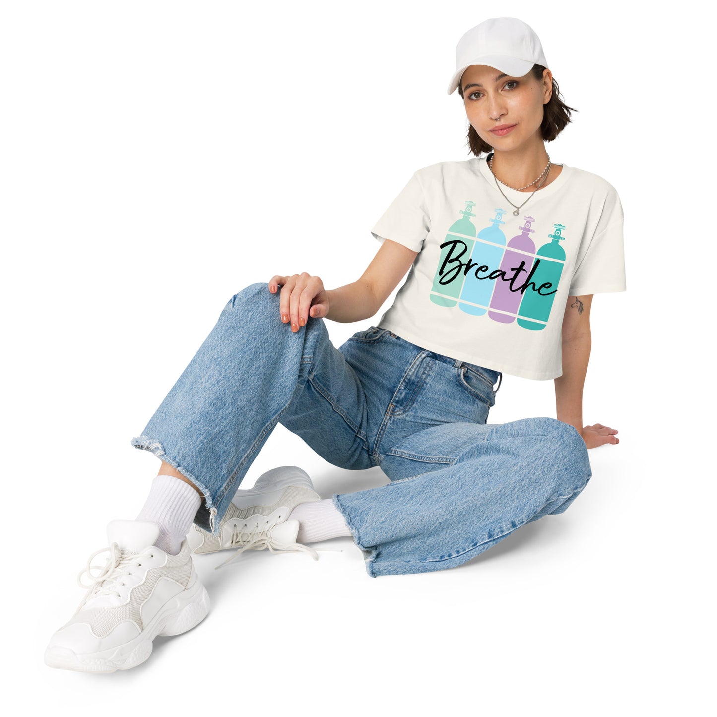 Bottom Time™ Eco-Friendly Women’s crop top, Women's Dive Day, Scuba Diver