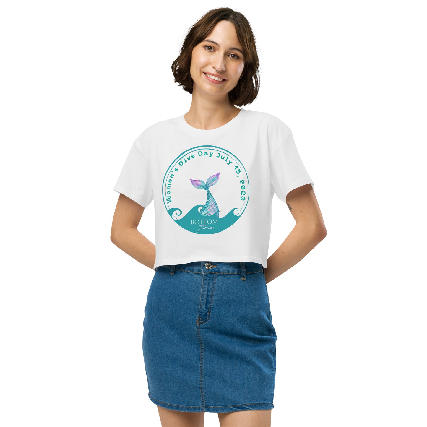 Bottom Time™ Eco-Friendly Women’s crop top, Women's Dive Day, Scuba Diver