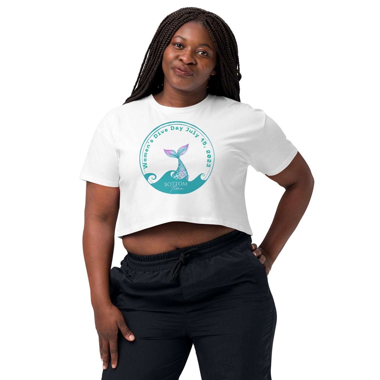 Bottom Time™ Eco-Friendly Women’s crop top, Women's Dive Day, Scuba Diver