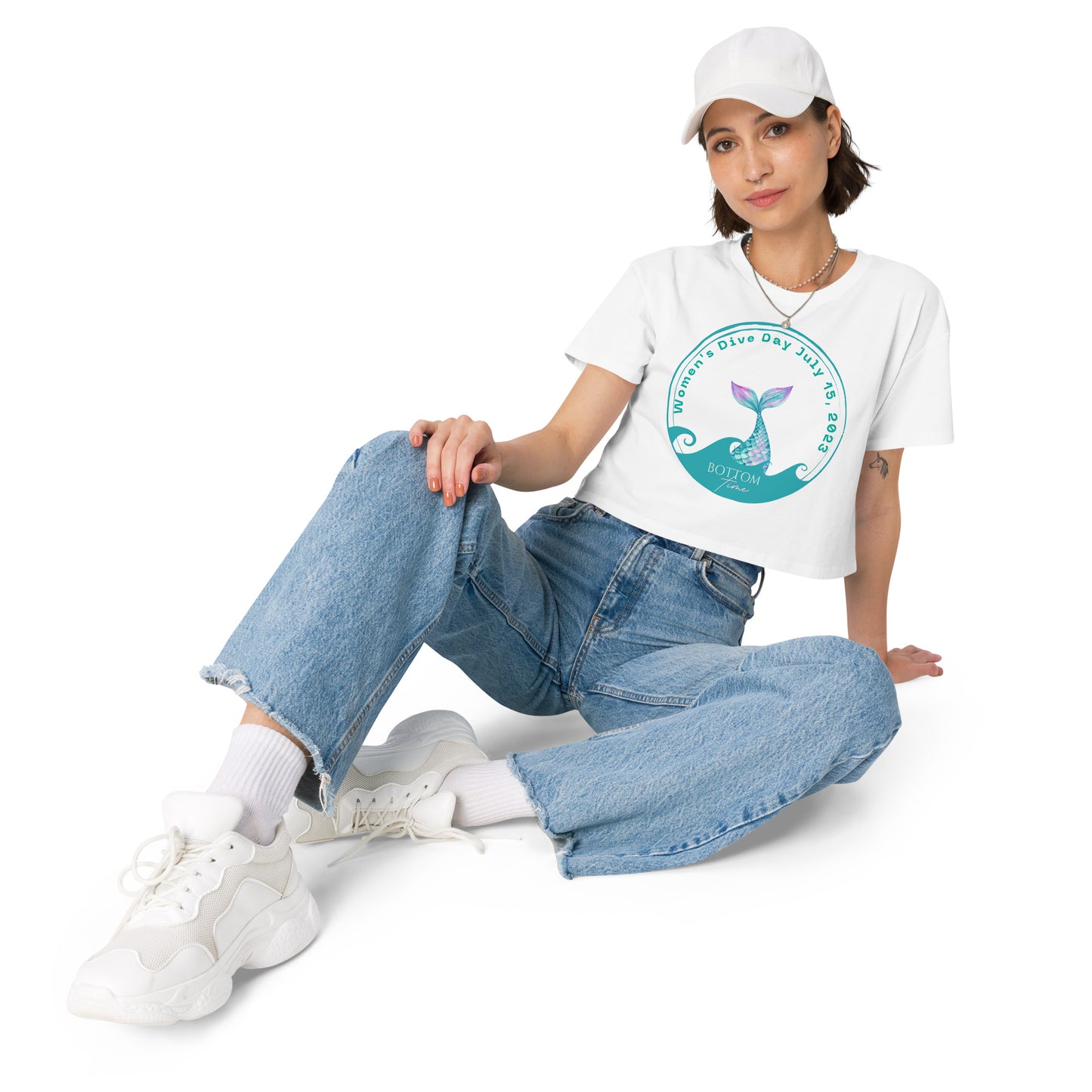 Bottom Time™ Eco-Friendly Women’s crop top, Women's Dive Day, Scuba Diver