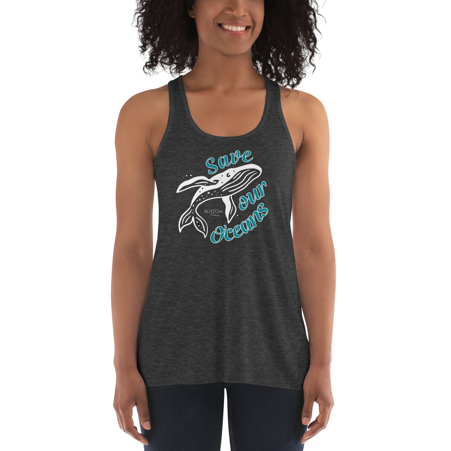 Bottom Time™ Eco-Friendly Ladies’  Flowy Racerback Tank, ProtectWomen's, Save the whales