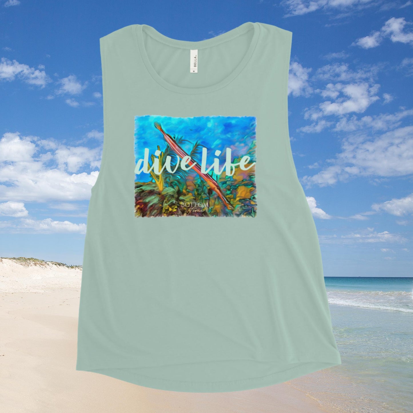 Bottom Time™ Eco-Friendly Ladies’ Muscle Tank, women's scuba dive life